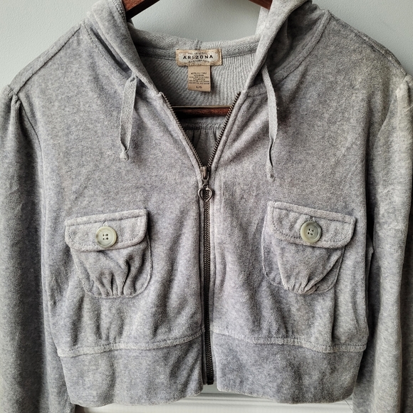 Vintage Y2K Gray Velour/Velvet Zip up Cropped Hoodie Jacket Arizona Large - Picture 3 of 14
